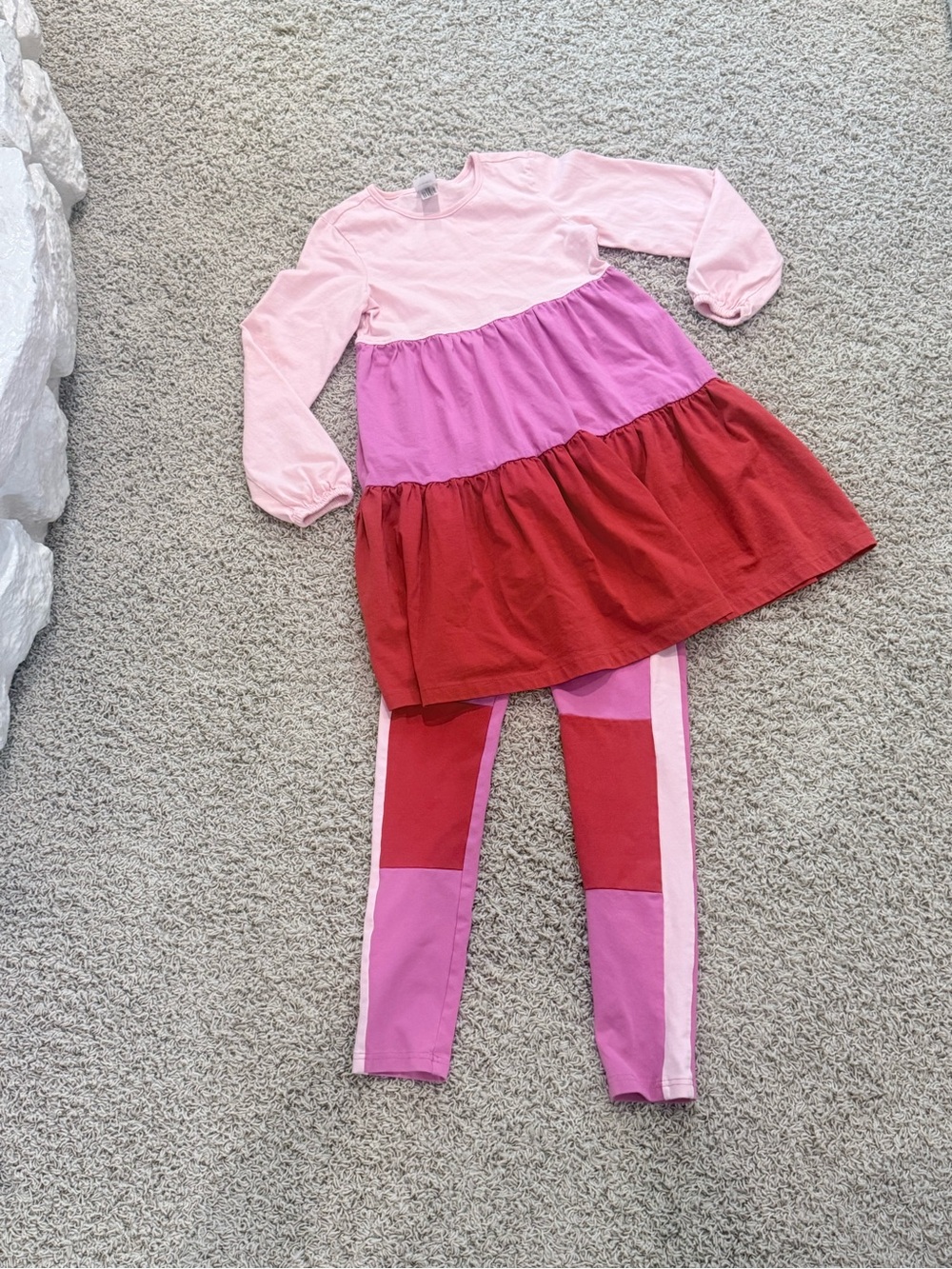 Hanna Andersson Kids Pink and Red Tiered Dress with Matching Leggings